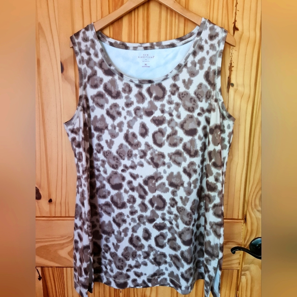 New Directions Studio Scoop Neck Sleeveless Tunic Watercolor Animal Print LG